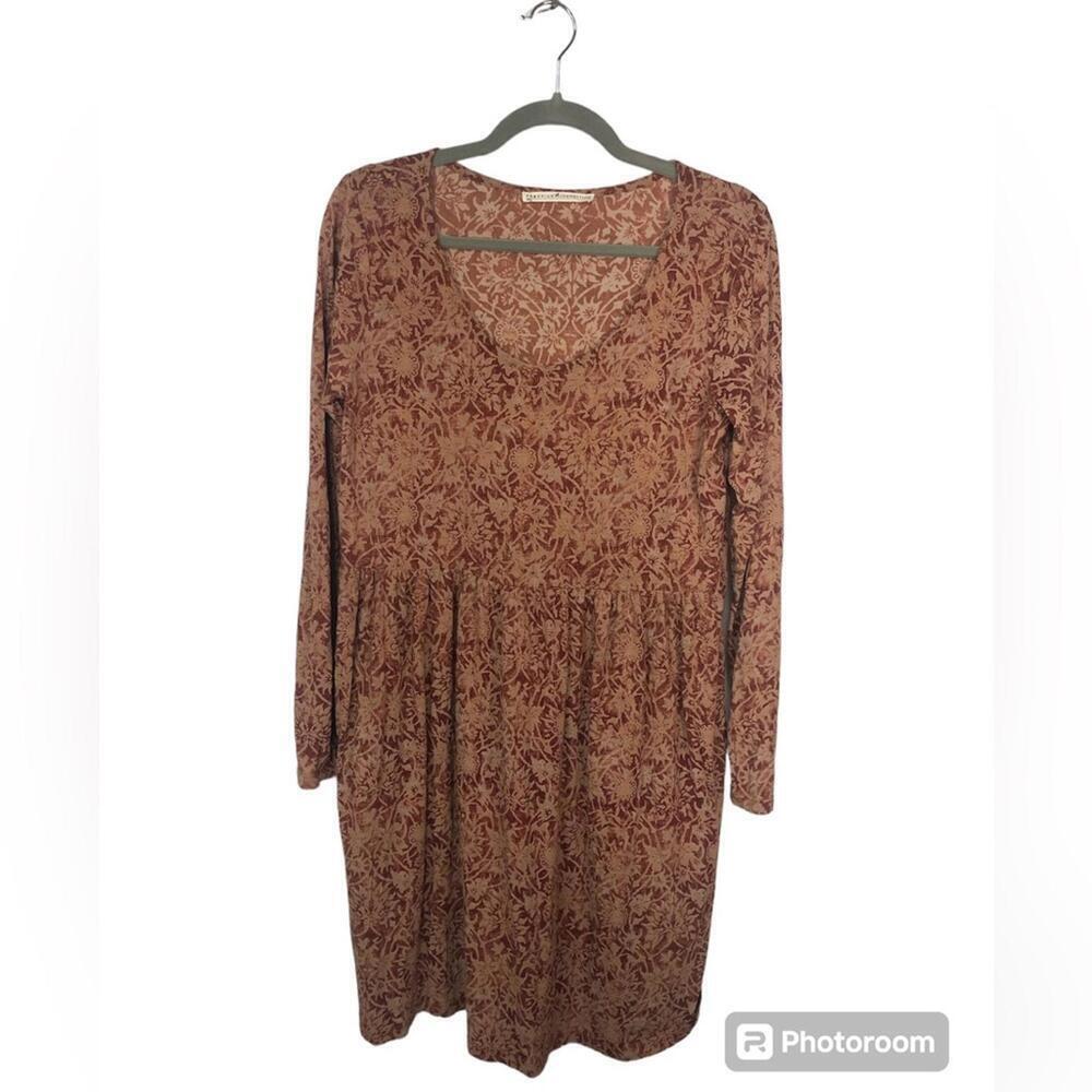 Peruvian Connection Drop Waist Dress Batik Pima Cotton Rust Light Brown Sz M